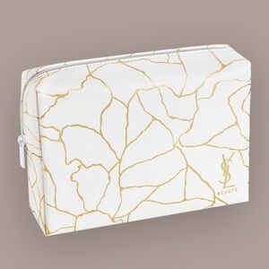 White-Gold YSL (Yves Saint Laurent) Beauty (Marble-Print) Cosmetic-Makeup Bag
